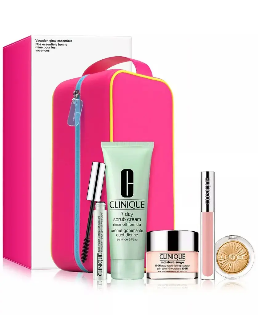 CLINIQUE VACATION GLOW ESSENTIALS SKINCARE SET WITH MOISTURE SURGE -‏مجموعة العناية بالبشرة فاكيشن جلو إسينشالز من كلينيك مع مرطب قوي -‏