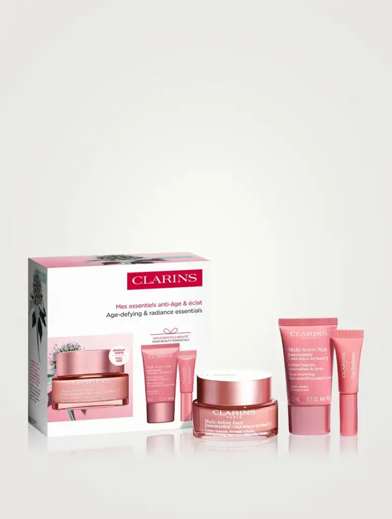 CLARINS AGE DEFYING RADIANCE ESSENTIALS أساسيات إشراقة البشرة ومقاومة علامات التقدم في السن من كلارنس