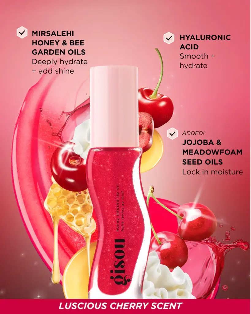 GISOU LIP OIL CHERRY ON THE CAKE HONEY INFUSED LIMITED EDITION 