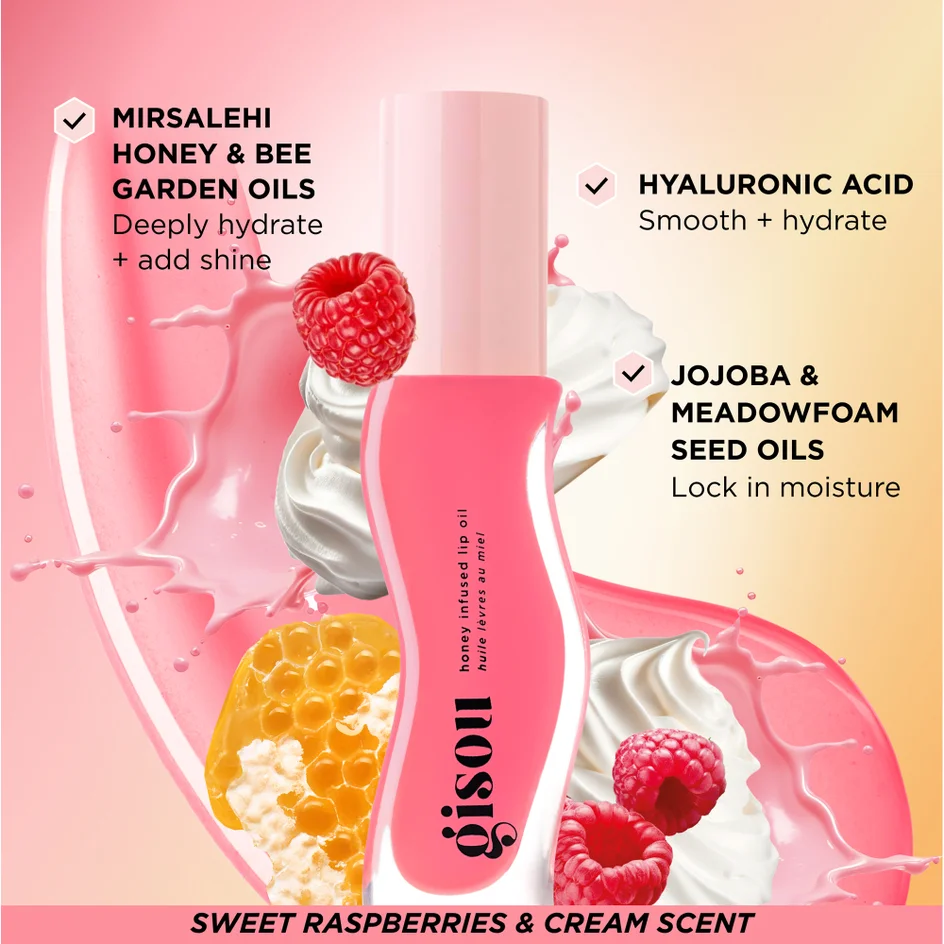 GISOU STRAWBERRY SORBET HONEY INFUSED LIP OIL PASPBERRY SWIRL