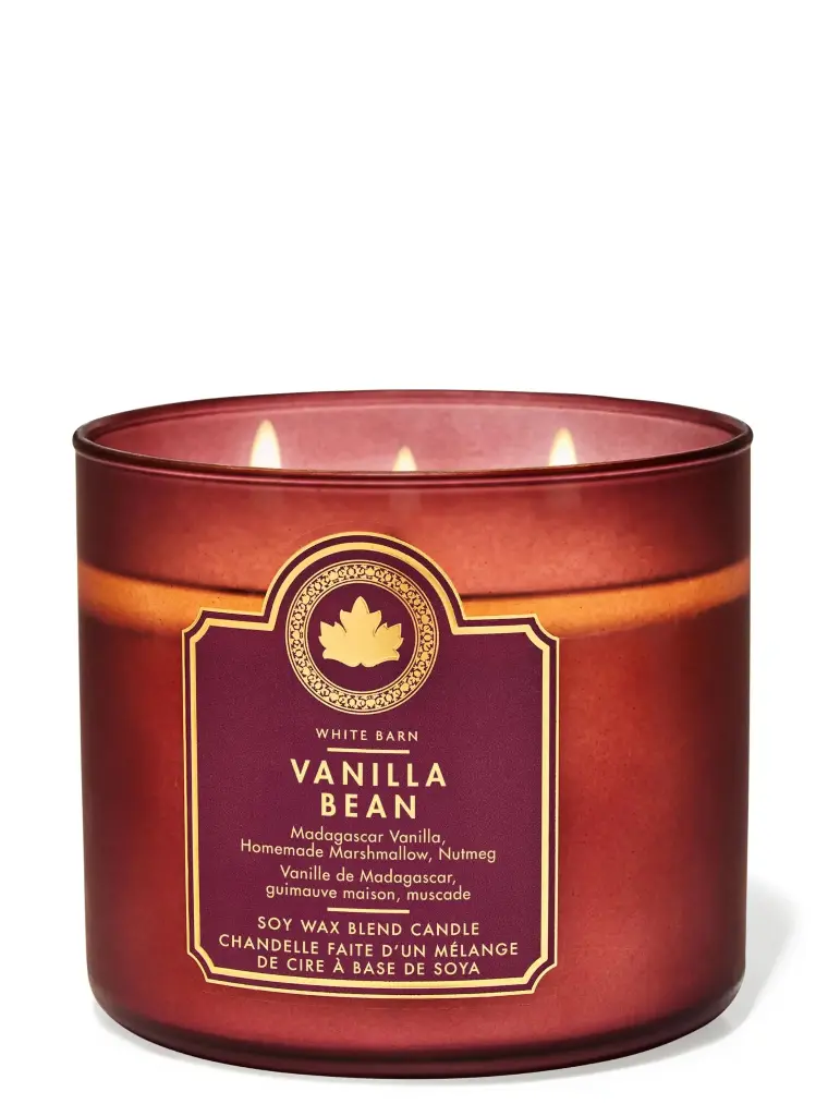 Bath & Body Works White Barn Vanilla Bean 3 Wick Scented Candle 
