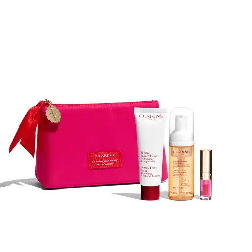 CLARINS BEAUTY FLASH BALM 50ML+ CLNSG MOUSSE 50ML+LIP COMF Oil 04 PITAYA+ POUCH
