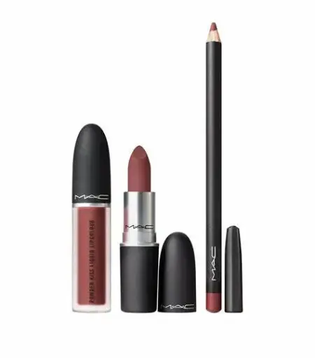 MAC POWDERED SNOW KISS LIP KIT BRWNمجموعة أحمر الشفاه ماك باودرِد سنو كيس - بني