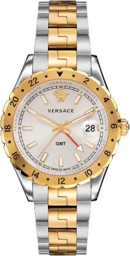 Versace Hellenyium GMT Men's Watch Gold Silver Steel White Dial 42mm V11030015