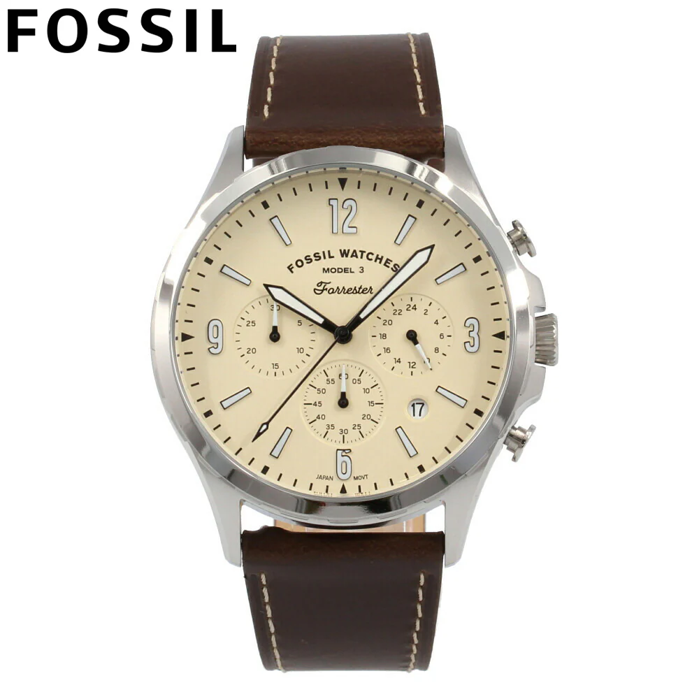 Fossil Forrester Chronograph Watch Fs5696 Silver Brown Leather One Size