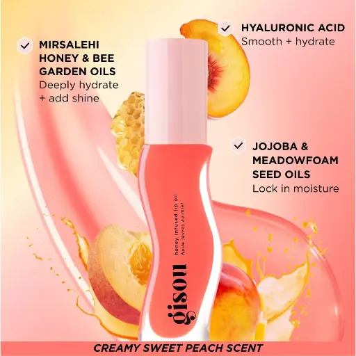 GISOU STRAWBERRY SORBET HONEY INFUSED LIP OIL BEELLINI PEACH