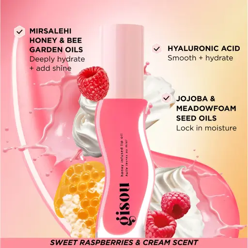 GISOU STRAWBERRY SORBET HONEY INFUSED LIP OIL PASPBERRY SWIRL