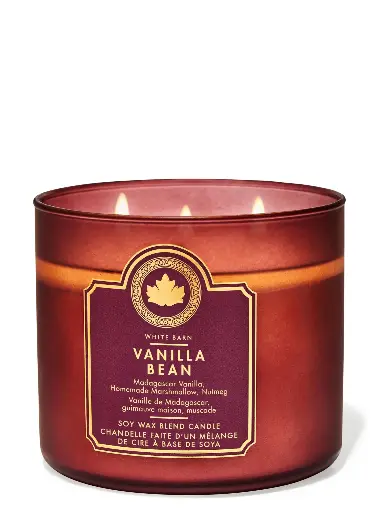 Bath & Body Works White Barn Vanilla Bean 3 Wick Scented Candle 